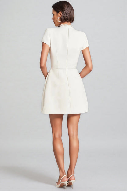 Adela White Beaded Chambray Mini Dress