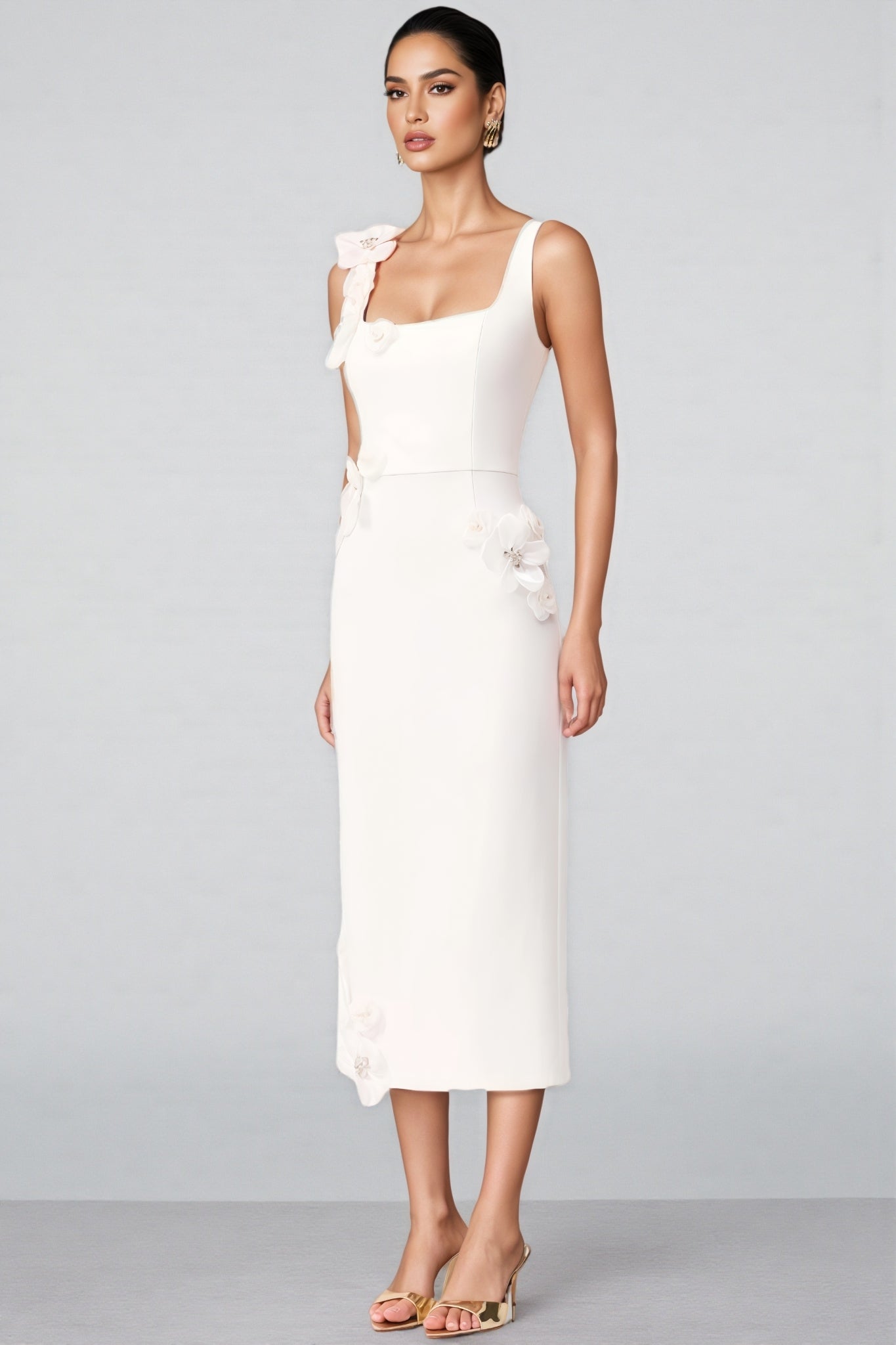 Flavia White 3d Midi Dress
