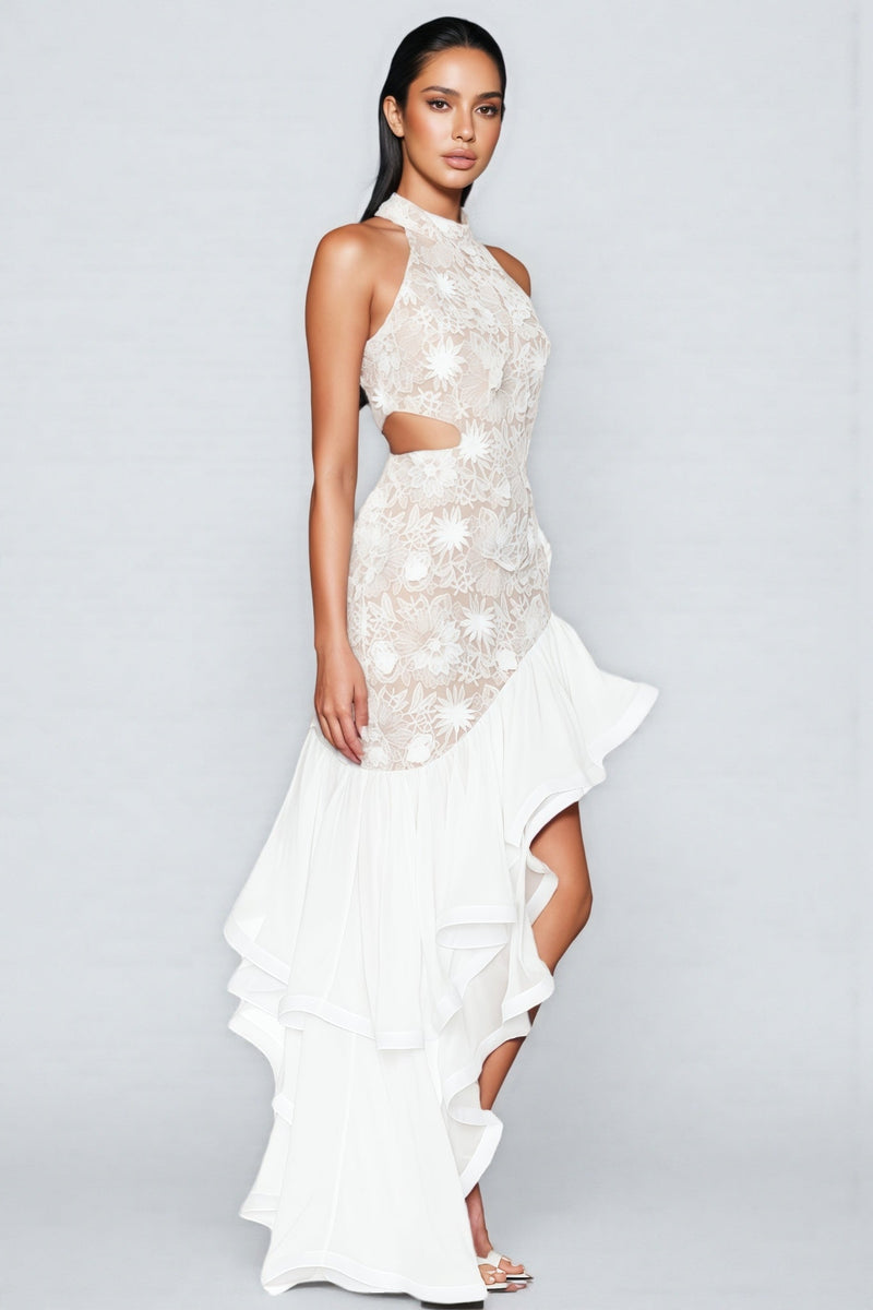 Fable Ruffle Embroidered Waist Maxi Dress