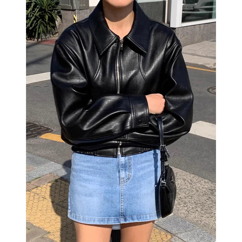 Red Zipper Pu Leather Coat