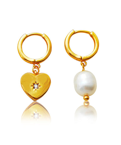 Aaymmetry Copper Gold Plated Glass Pearl Heart Hoop Earrings