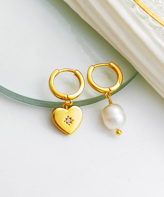 Aaymmetry Copper Gold Plated Glass Pearl Heart Hoop Earrings