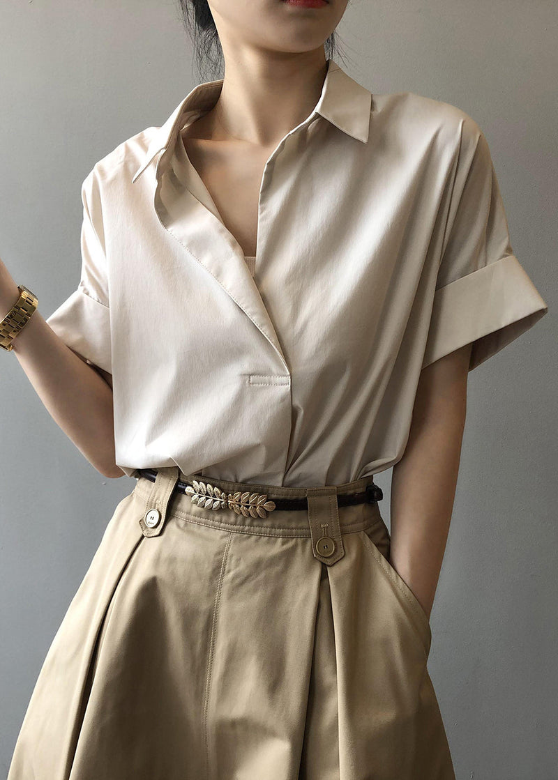 Apricot Peter Pan Collar Cotton Blouse Tops Summer Qb006