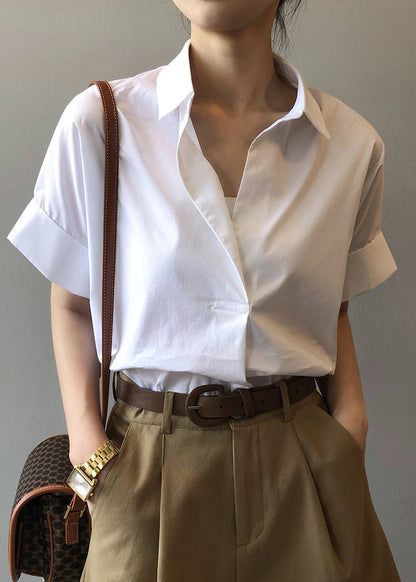 Apricot Peter Pan Collar Cotton Blouse Tops Summer Qb006