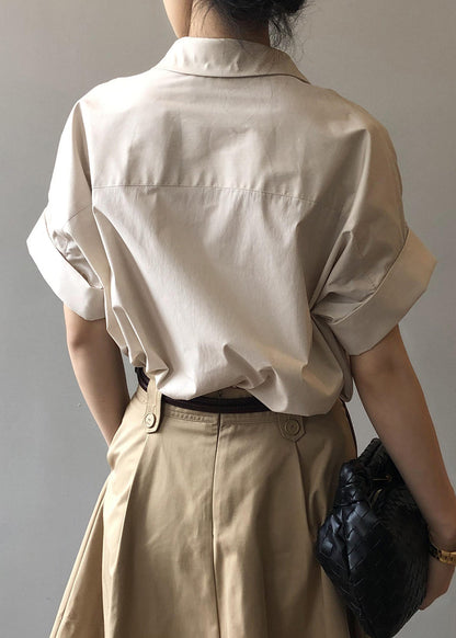 Apricot Peter Pan Collar Cotton Blouse Tops Summer Qb006