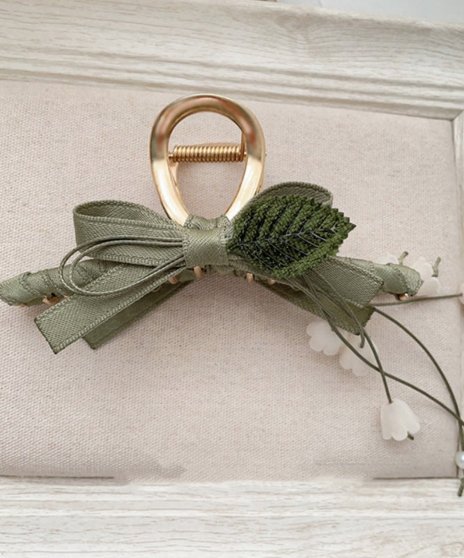 Army Green Alloy Cloth Bow Lily of the Valley Tassel Hairpin