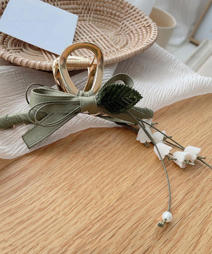 Army Green Alloy Cloth Bow Lily of the Valley Tassel Hairpin