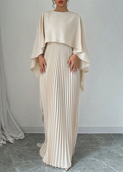 Long Dress Beige Sleeve Patchwork Asymmetrical Batwing