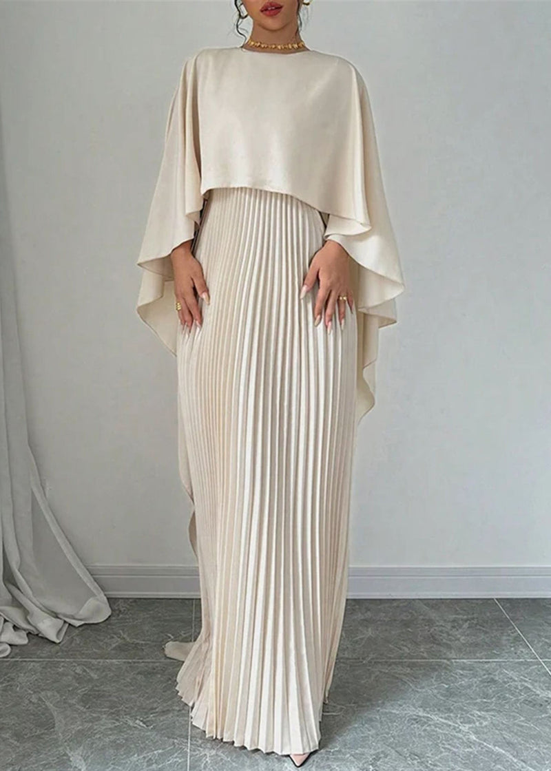 Long Dress Beige Sleeve Patchwork Asymmetrical Batwing