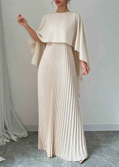 Long Dress Beige Sleeve Patchwork Asymmetrical Batwing