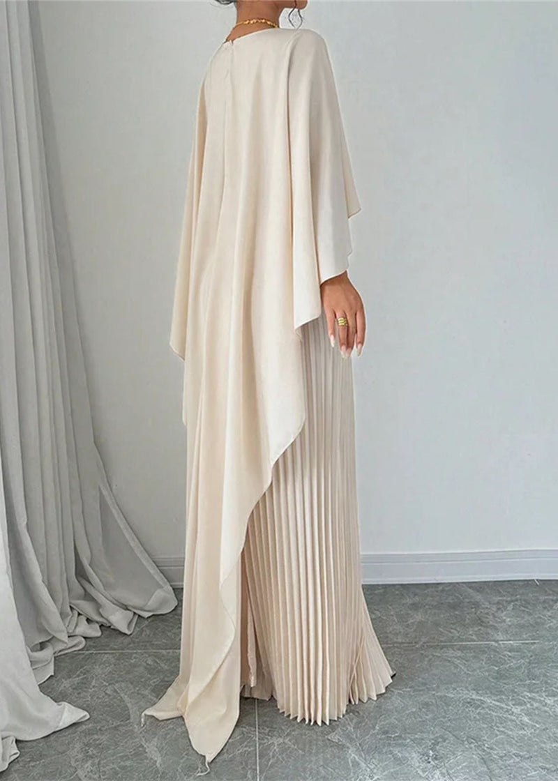 Long Dress Beige Sleeve Patchwork Asymmetrical Batwing