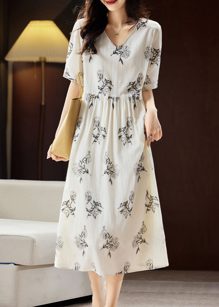 Beige Embroidered Patchwork Maxi Dress Short Sleeve Ww032