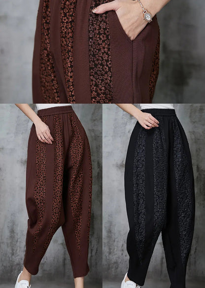 Black Oversized Patchwork Jacquard Cotton Pants Spring Jk1019