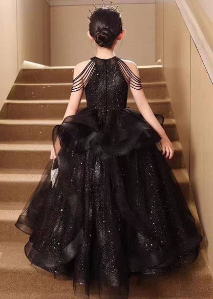 Black Turtleneck Dot Low High Design Tulle Maxi Dress Summer Ye006
