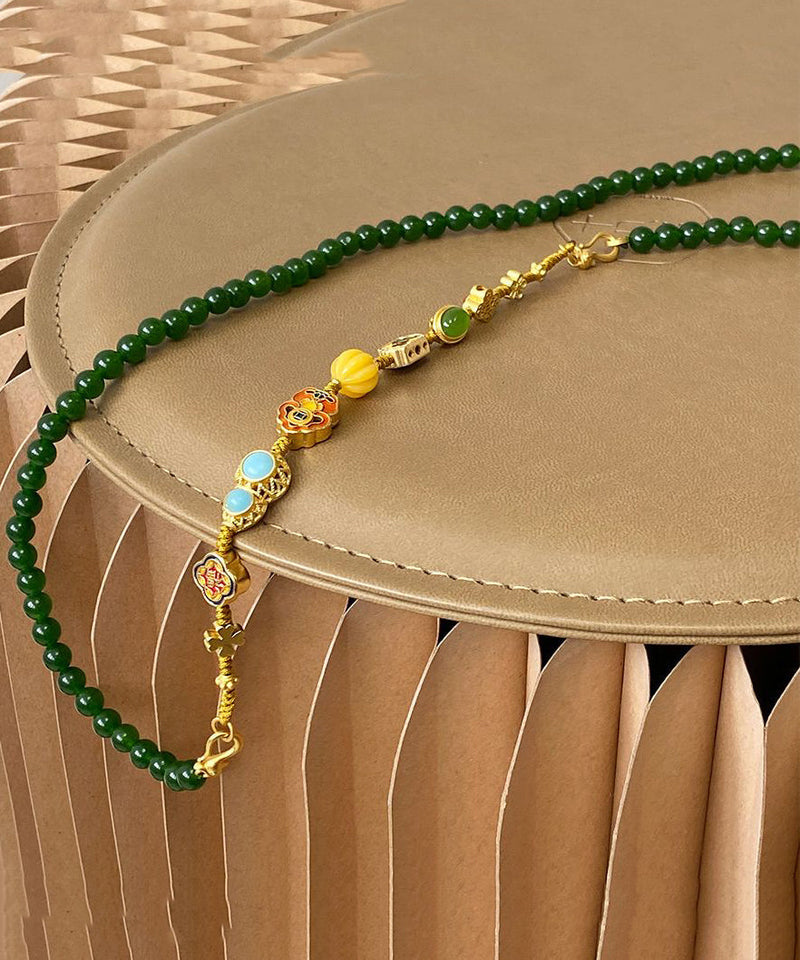Blackish Green Jade Turquoise Cloisonne Enamel Detachable Beading Graduated Bead Necklace