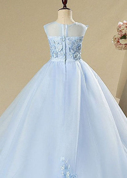 Blue Butterfly Tulle Kids Long Dress Sleeveless Ys008