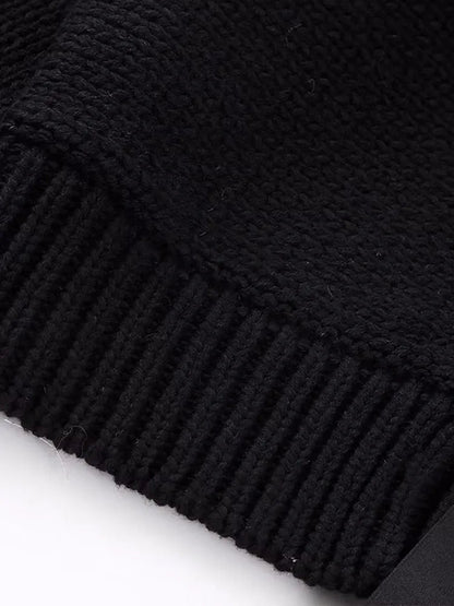 Bow Pearl Long Sleeve V Neck Loose Female Spring Black Soft Cardigan
