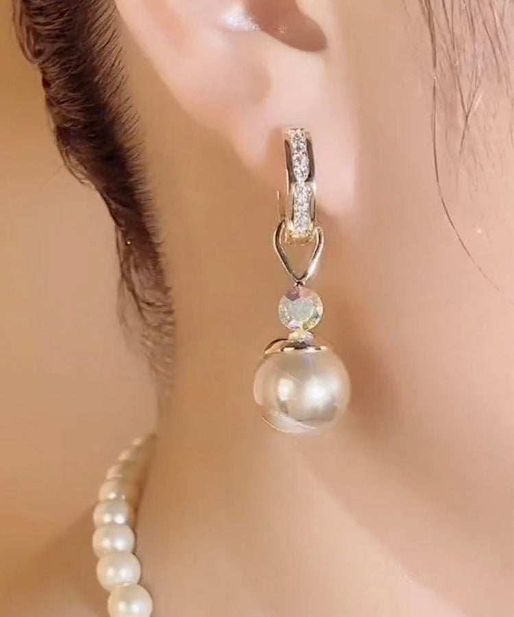 Cham Pagnestering Silver Overgild Zircon Pearl Drop Earrings