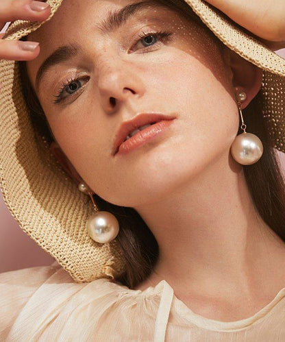 Champagne Fine Big Pearl Drop Earrings