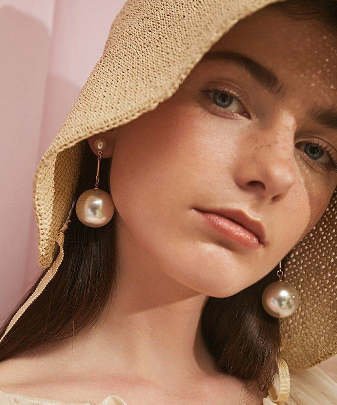 Champagne Fine Big Pearl Drop Earrings