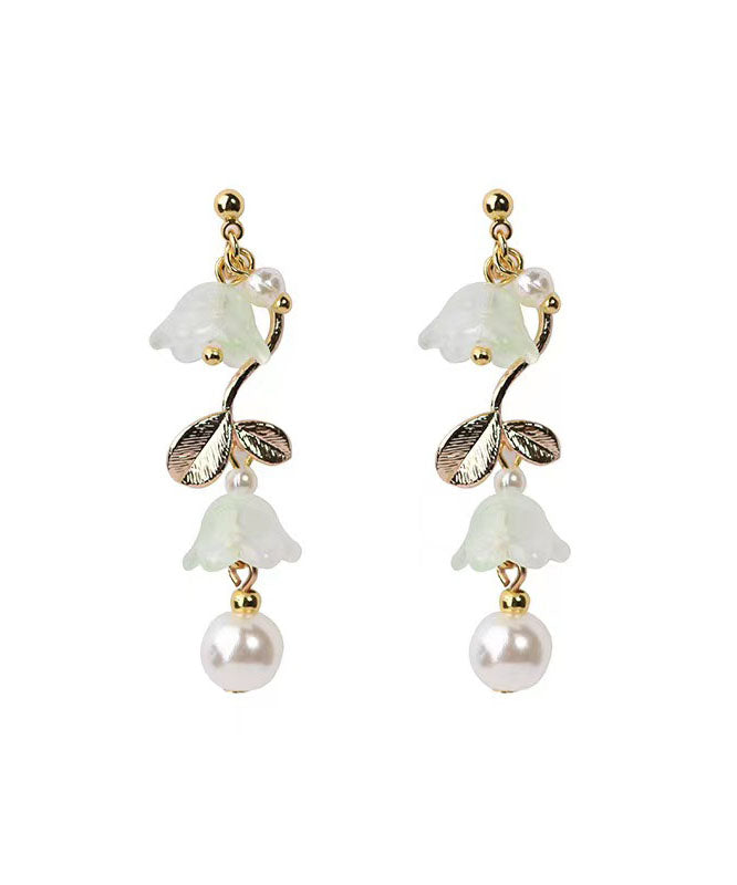 Cyan Alloy Pearl Tassel Bell Orchid Drop Earrings