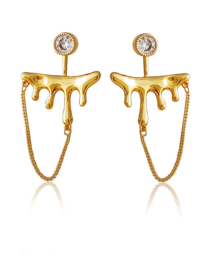 Gold Copper Gem Stone Tassel Stud Earrings