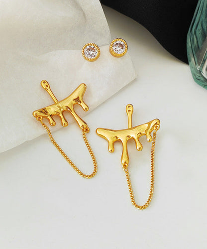 Gold Copper Gem Stone Tassel Stud Earrings