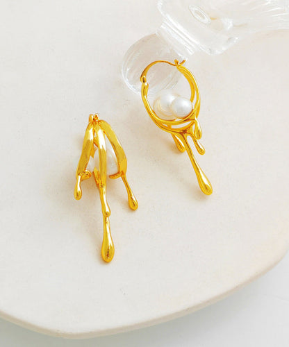 Gold Plated Glass Pearl Hoop Earrings