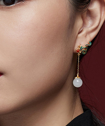 Gold Sterling Silver Jade Drop Earrings