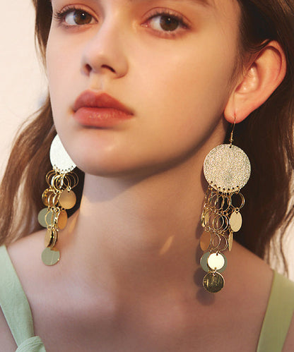 Gold Sequins Tassels Exaggeration Gold Plated Drop Earrings