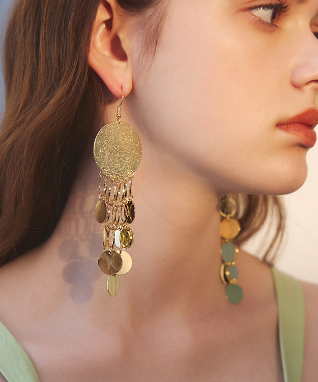 Gold Sequins Tassels Exaggeration Gold Plated Drop Earrings