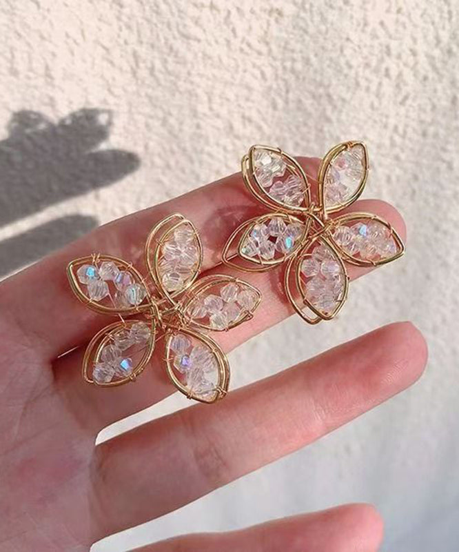 Gold Sterling Silver Alloy Crystal Stud Earrings
