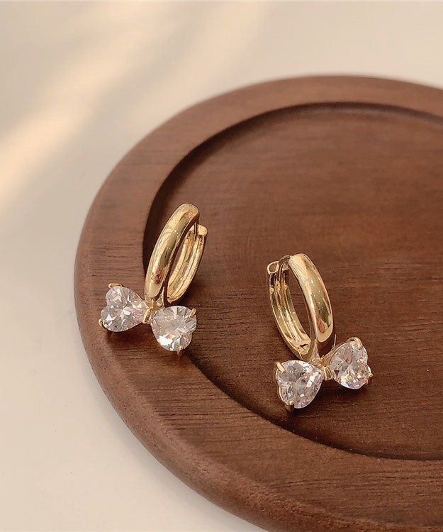 Gold Sterling Silver Overgild Crystal Bow Hoop Earrings