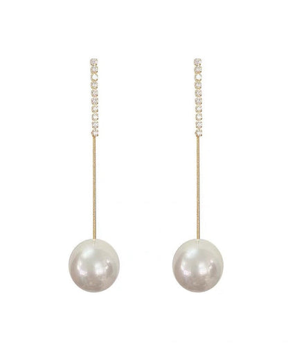 Gold Sterling Silver Overgild Zircon Pearl Tassel Drop Earrings