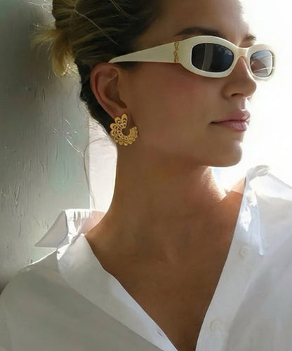 Golden Hollow Out Fan-shaped Metal Stud Earrings