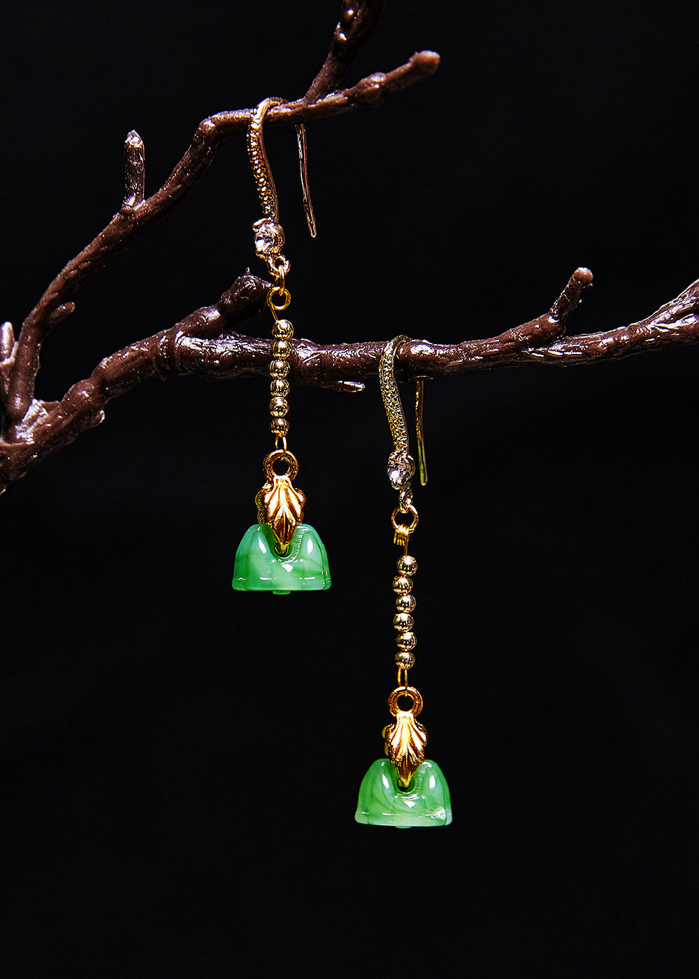 Green Lotus Seedpod Jade Gilding Drop Earrings
