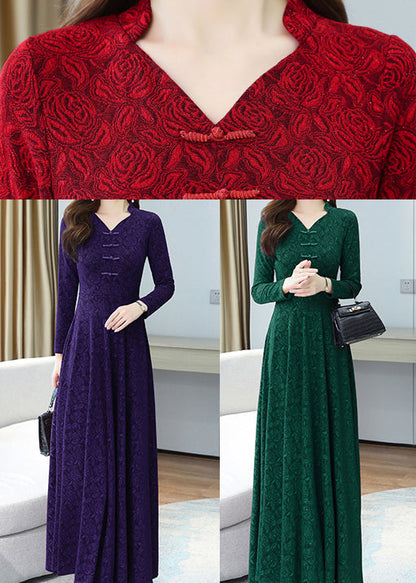 French Purple Jacquard Extra Large Hem Cotton Maxi Dresses Fall Oo044