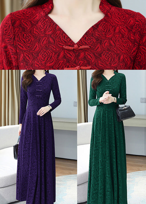French Purple Jacquard Extra Large Hem Cotton Maxi Dresses Fall Oo044