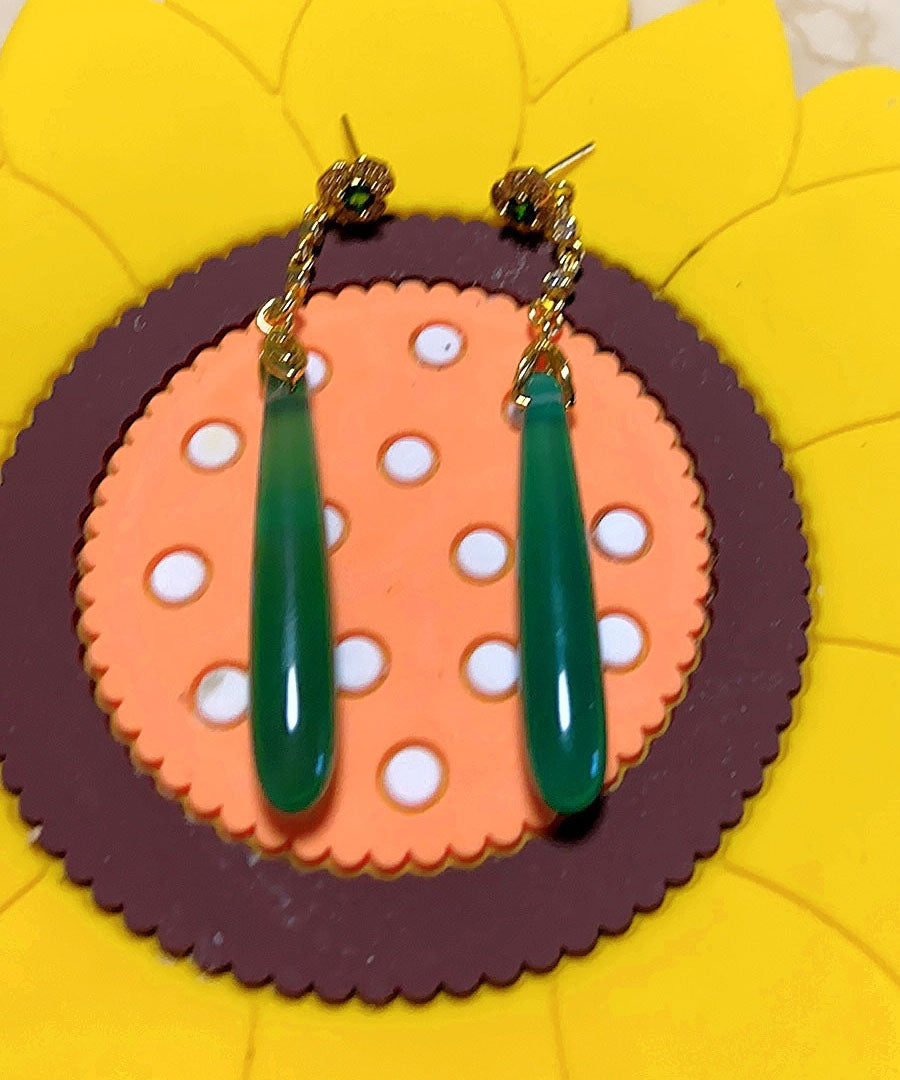 Green Sterling Silver Green Agate Water Drop Tassel Drop Earrings Tw1058