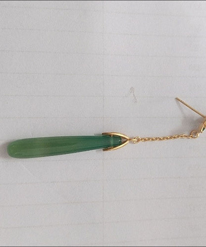 Green Sterling Silver Green Agate Water Drop Tassel Drop Earrings Tw1058