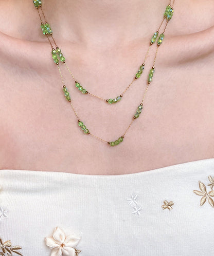 Green String Beads Layering Alloy Two Piece Set Necklace