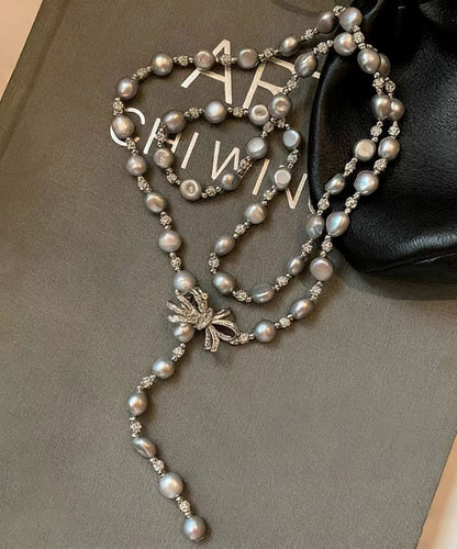 Grey Bow Multi-layer Pearl Necklace