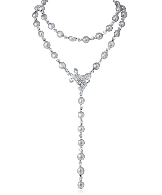 Grey Bow Multi-layer Pearl Necklace