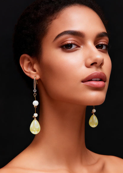 Lightyellow Droplet Shape Fine Pearl Drop Earrings