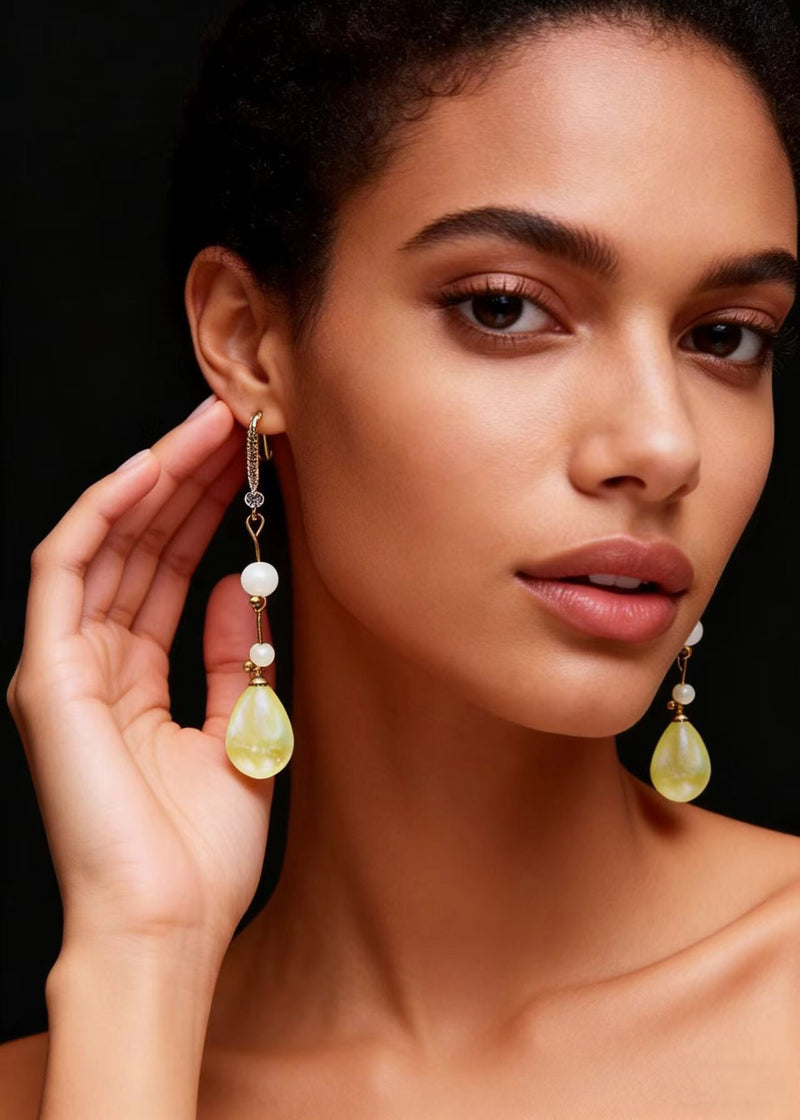 Lightyellow Droplet Shape Fine Pearl Drop Earrings