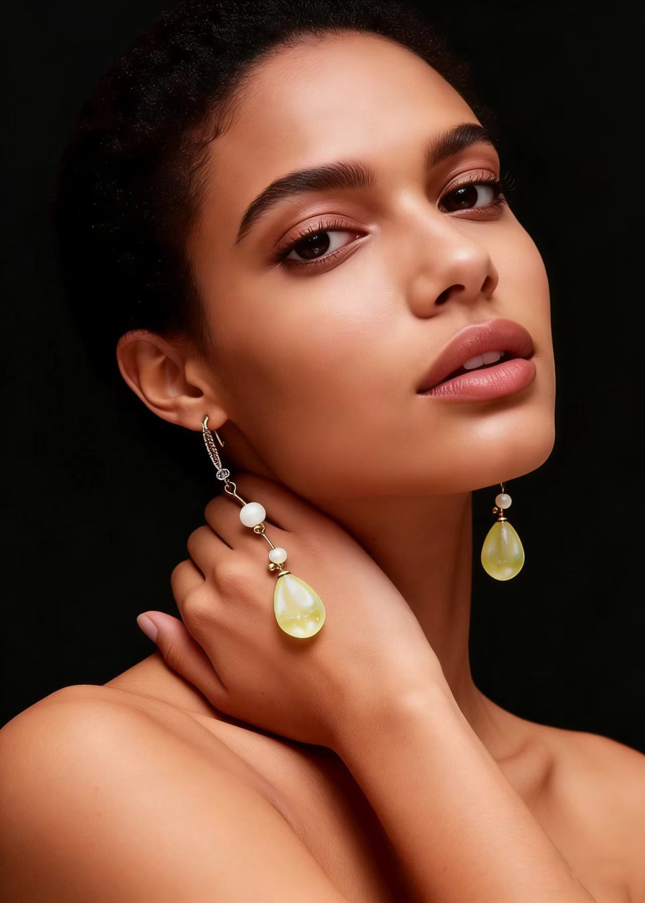 Lightyellow Droplet Shape Fine Pearl Drop Earrings