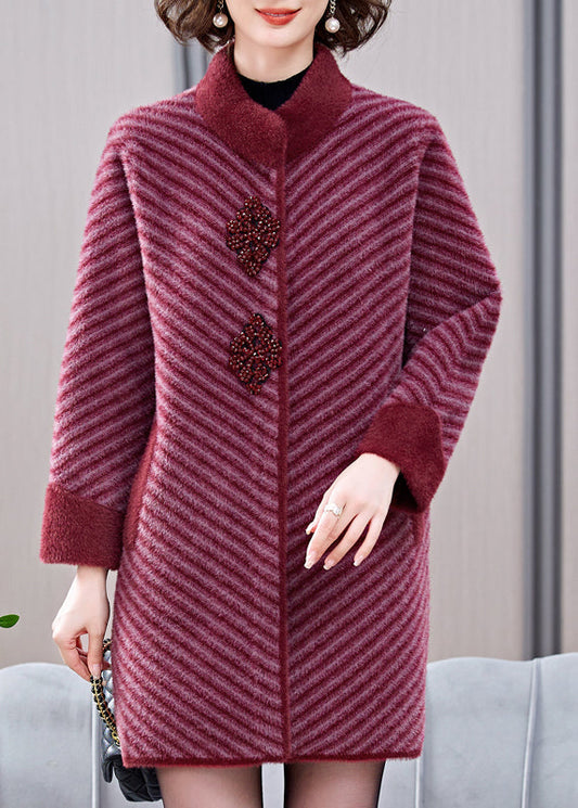 Mulberry Striped Patchwork Mink Velvet Coats Spring Ta016