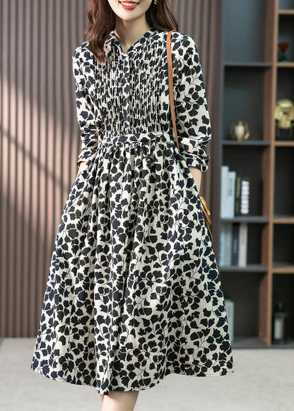 O-neck Print Drawstring Long Dress Summer Ly1750