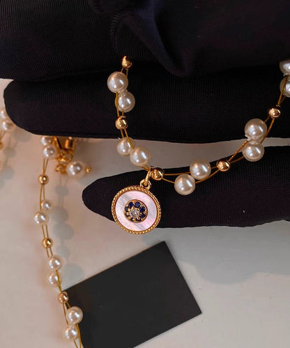 Pearl Double Layered Gilded Circle Pendant Necklace