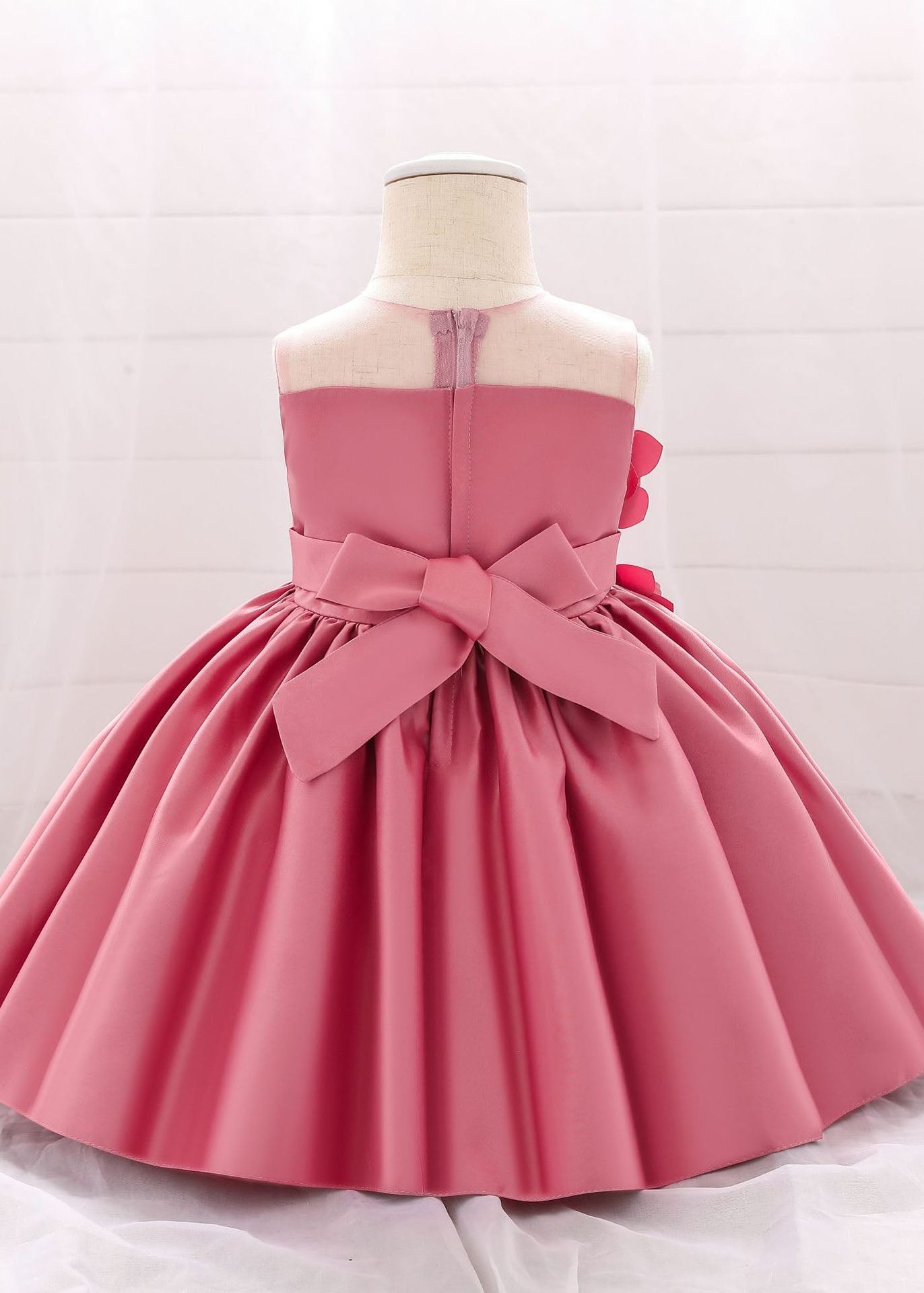 Pink O-neck Patchwork Kids Long Dress Sleeveless Ys013